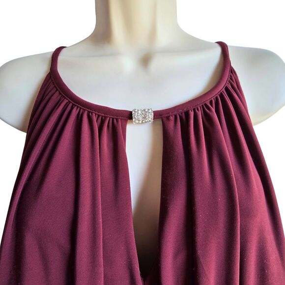 NWT OLEG CASSINI Wine Rhinestone Keyhole Sheath Gown 16 Formal - Picture 7 of 16